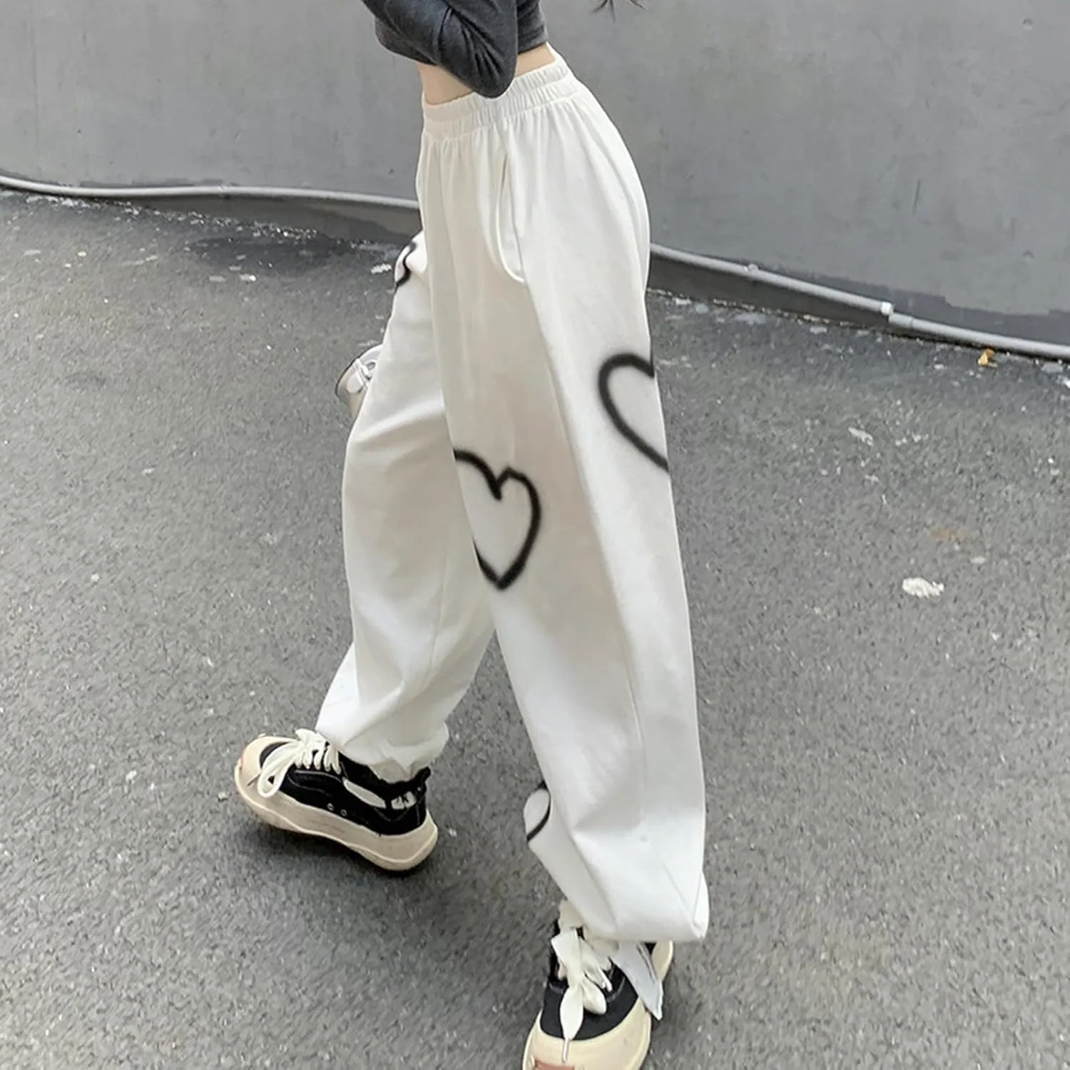 Womens Lounge Baggy Bottom Sweatpants Joggers High Waist Pants Heart Print Joggers Fashion Outfits Y2k Clothes 2024