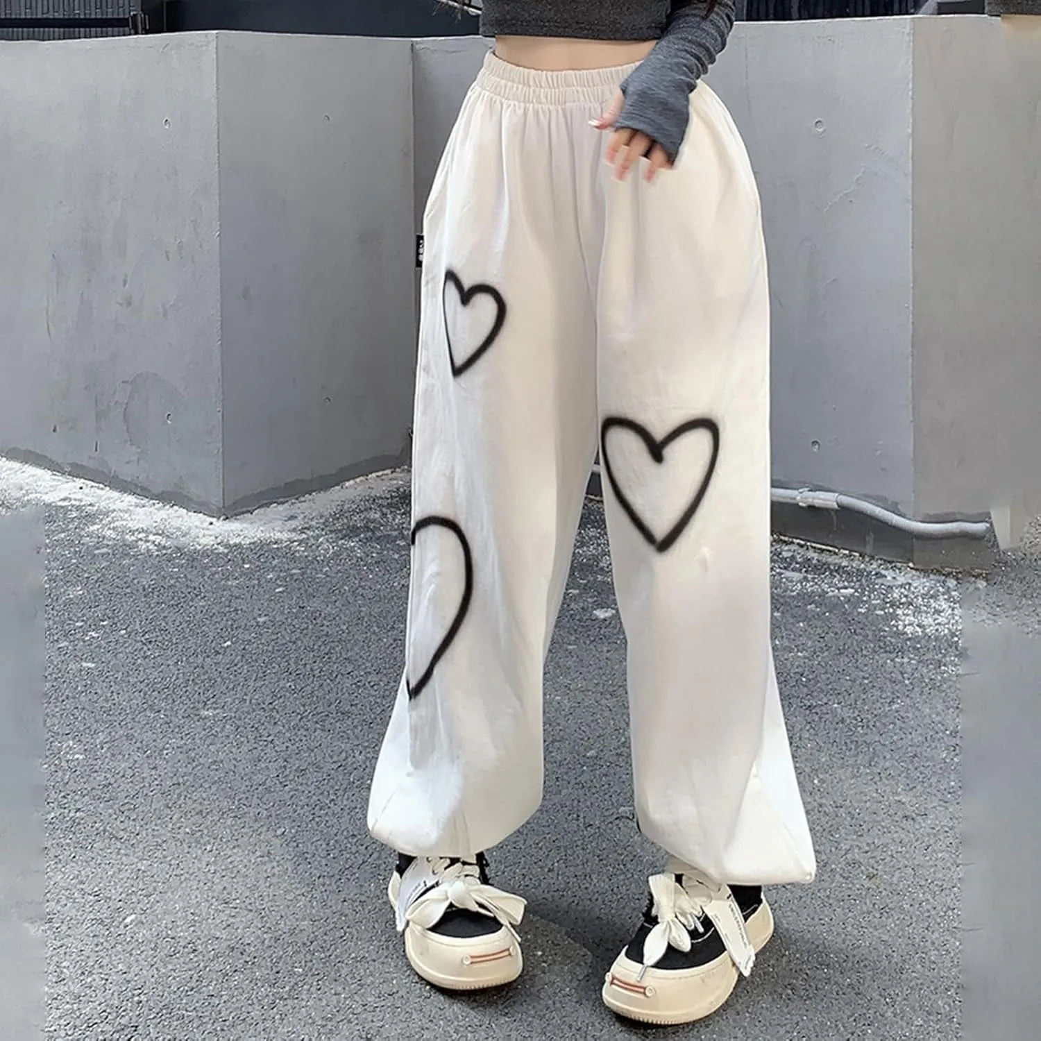 Womens Lounge Baggy Bottom Sweatpants Joggers High Waist Pants Heart Print Joggers Fashion Outfits Y2k Clothes 2024