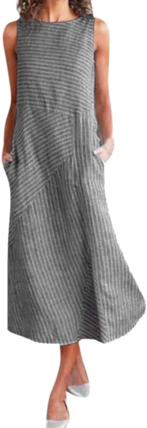 Womens Maxi Dress Linen Dress Summer Sun Dresses Casual Sleeveless Vintage Plus Size Dresses Long with Pockects
