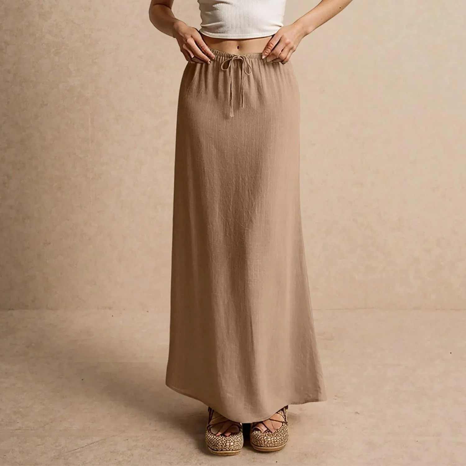Womens Maxi Skirt Summer Vacation Bodycon Boho Linen Skirts Trendy Low Rise Wrap Comfy Beach Pencil Long Skirts