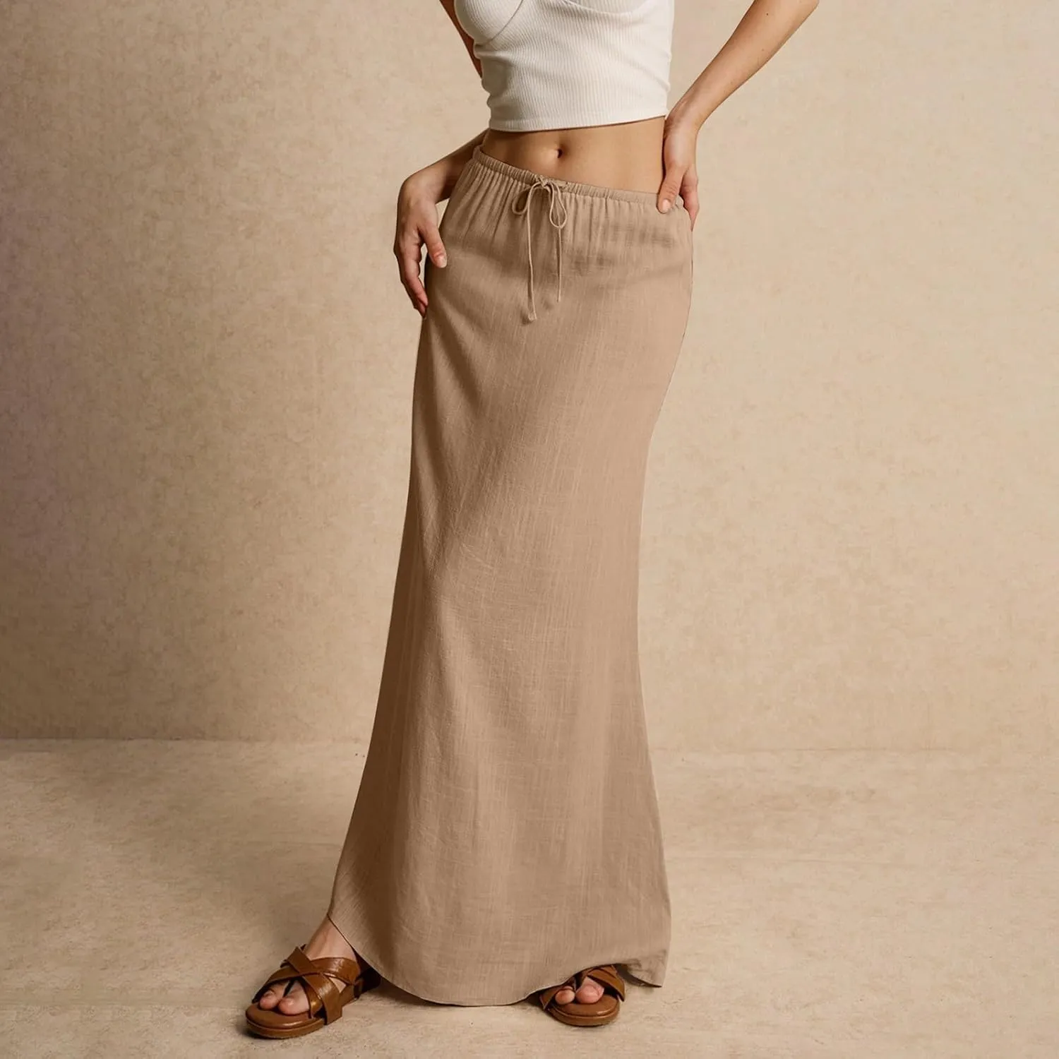 Womens Maxi Skirt Summer Vacation Bodycon Boho Linen Skirts Trendy Low Rise Wrap Comfy Beach Pencil Long Skirts
