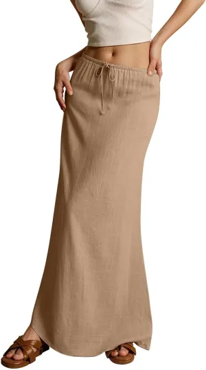 Womens Maxi Skirt Summer Vacation Bodycon Boho Linen Skirts Trendy Low Rise Wrap Comfy Beach Pencil Long Skirts