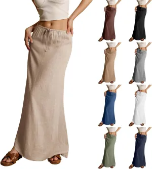 Womens Maxi Skirt Summer Vacation Bodycon Boho Linen Skirts Trendy Low Rise Wrap Comfy Beach Pencil Long Skirts