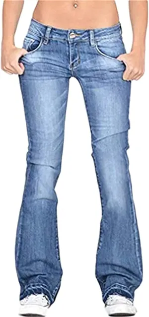 Women's Mid Waisted Stretchy Elastic Bell Bottom Jeans Juniors Flared Wide Leg Denim Pants Stretch Classic Flare Jeans (3X-Large,Light Blue)