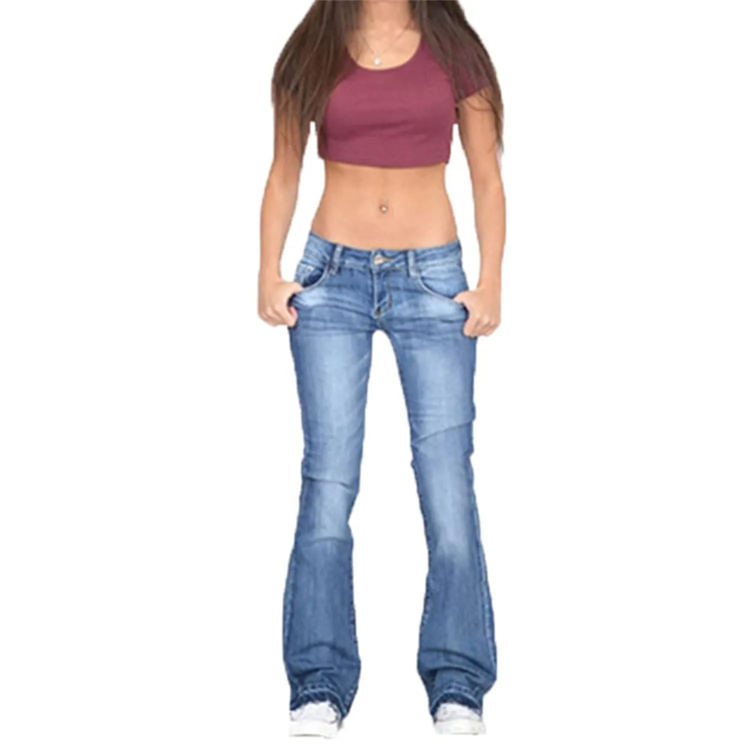 Women's Mid Waisted Stretchy Elastic Bell Bottom Jeans Juniors Flared Wide Leg Denim Pants Stretch Classic Flare Jeans (3X-Large,Light Blue)