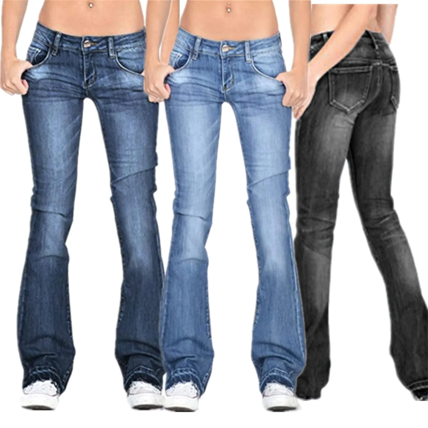 Women's Mid Waisted Stretchy Elastic Bell Bottom Jeans Juniors Flared Wide Leg Denim Pants Stretch Classic Flare Jeans (3X-Large,Light Blue)