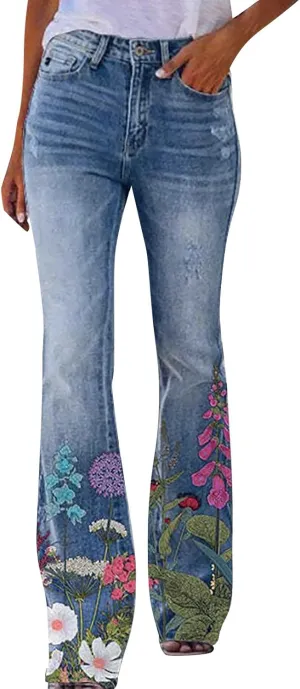 Women's Modern Wide Leg High Waisted Jeans, Blue, Size 33x30, High Rise, Flat Front, Casual, Solid, Jeans