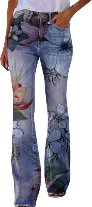 Women's Modern Wide Leg High Waisted Jeans, Blue, Size 33x30, High Rise, Flat Front, Casual, Solid, Jeans