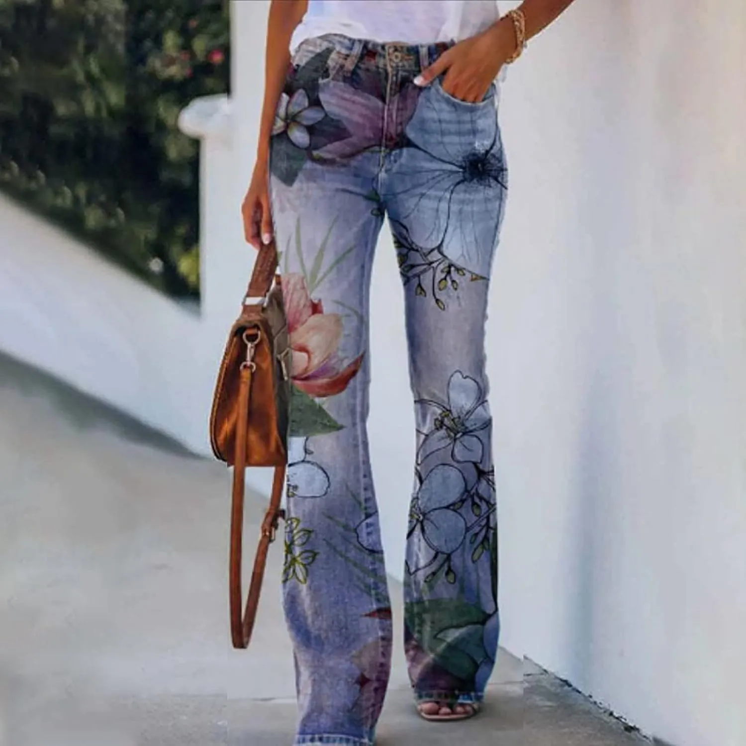 Women's Modern Wide Leg High Waisted Jeans, Blue, Size 33x30, High Rise, Flat Front, Casual, Solid, Jeans