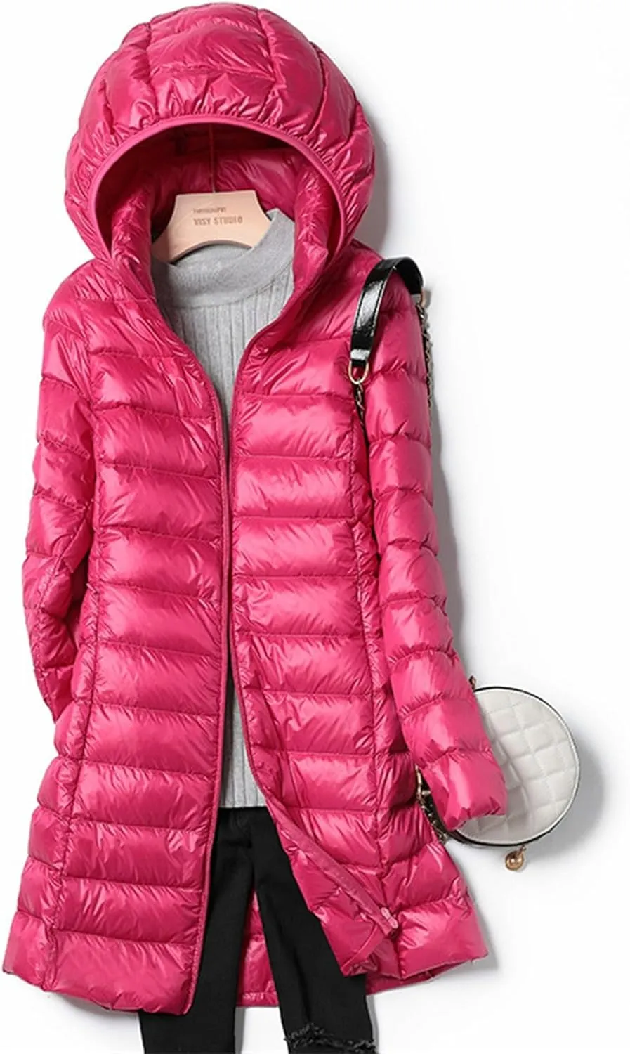 Women's Montreal Mid-Thigh Length Hood Winter Warm Long Vest Sleeveless Long Quilted Vest Thicken Long Outwear