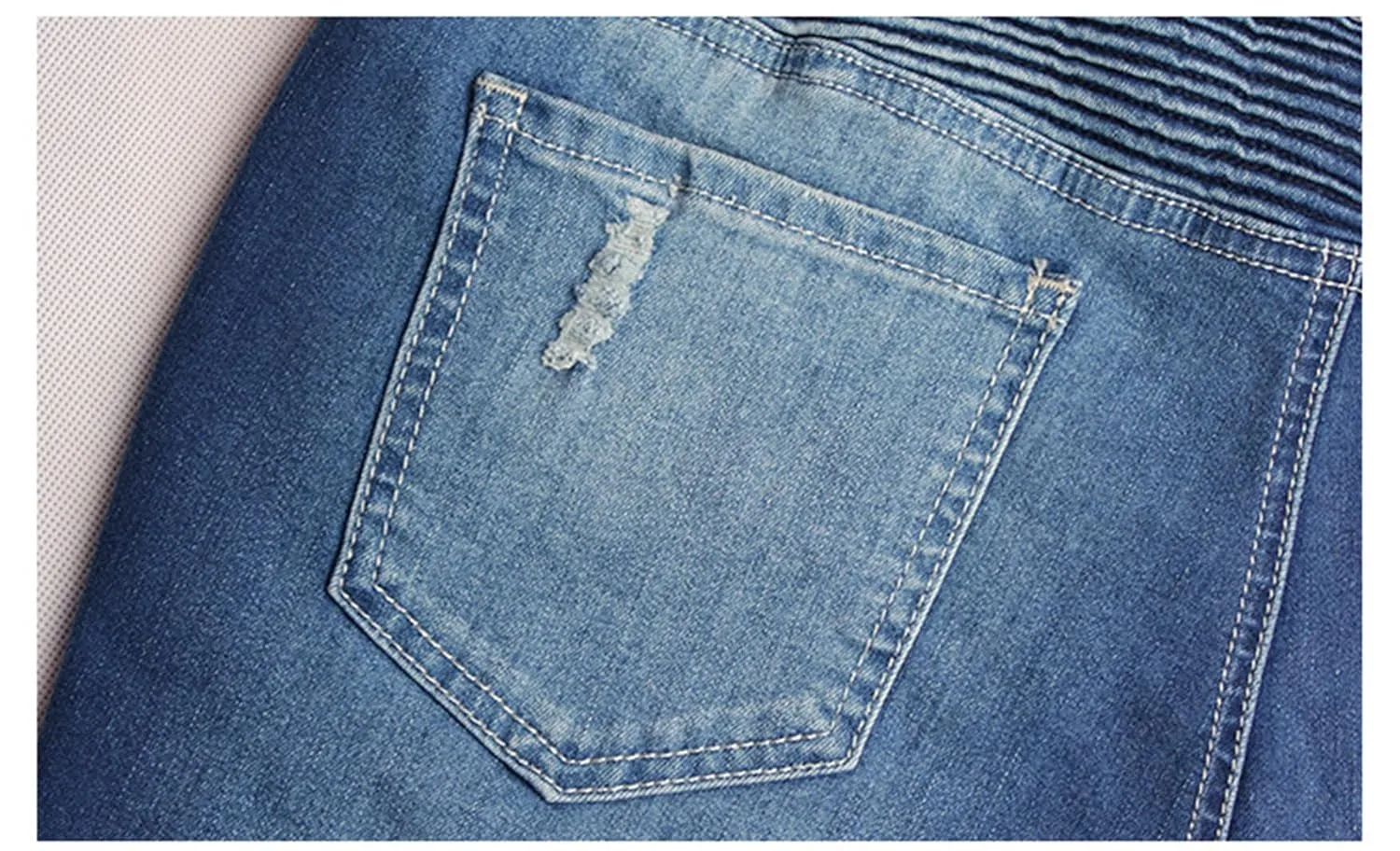 Women's Motorcycle Biker Jeans Zip Mid Waist Stretch Denim Skinny Pants Motor Jeans Distressed Denim Pants (Small,Blue)