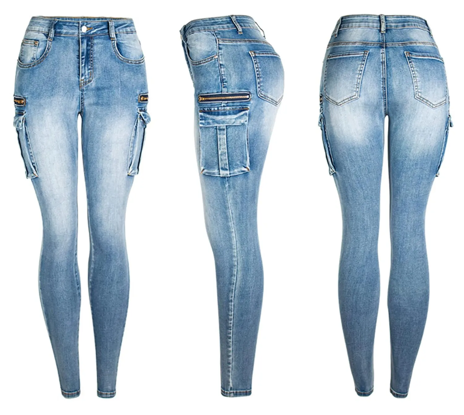 Women's Motorcycle Biker Jeans Zip Mid Waist Stretch Denim Skinny Pants Motor Jeans Distressed Denim Pants (Small,Light Blue)