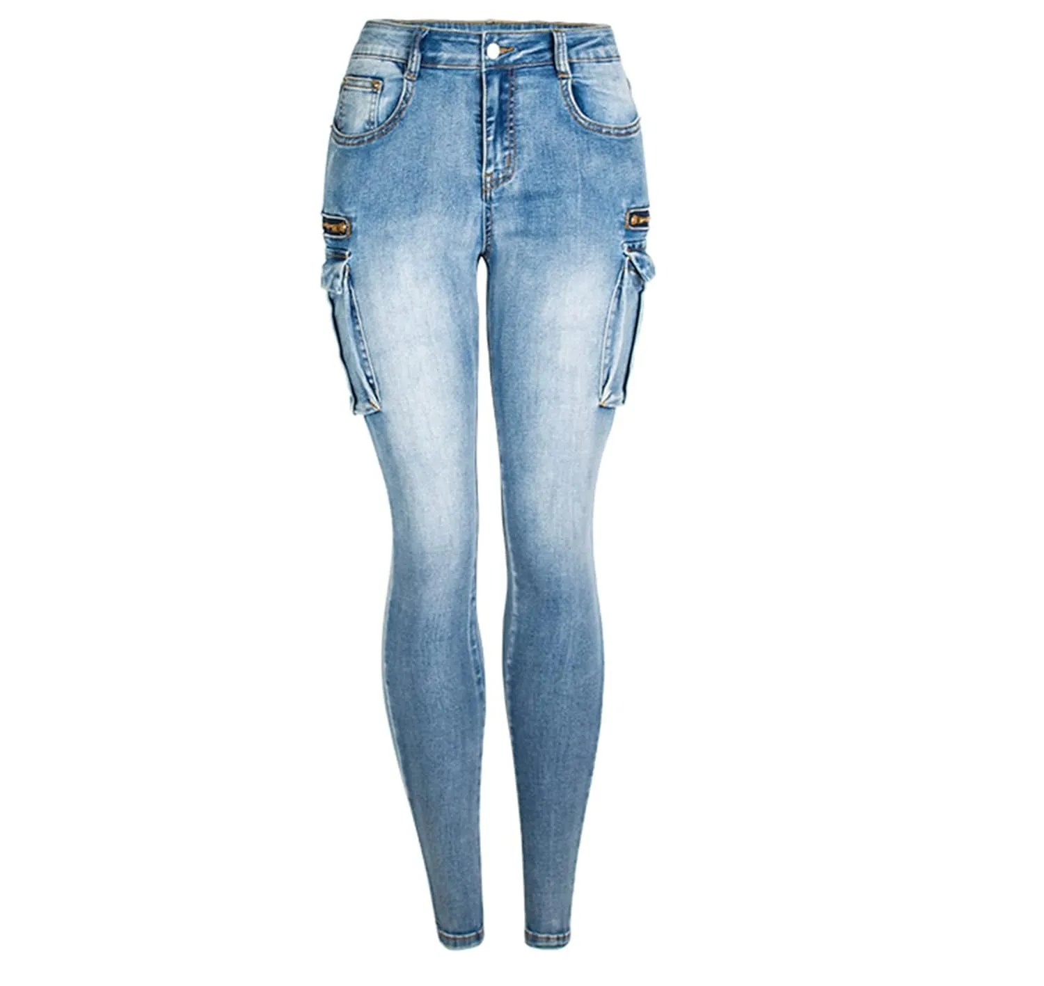 Women's Motorcycle Biker Jeans Zip Mid Waist Stretch Denim Skinny Pants Motor Jeans Distressed Denim Pants (Small,Light Blue)