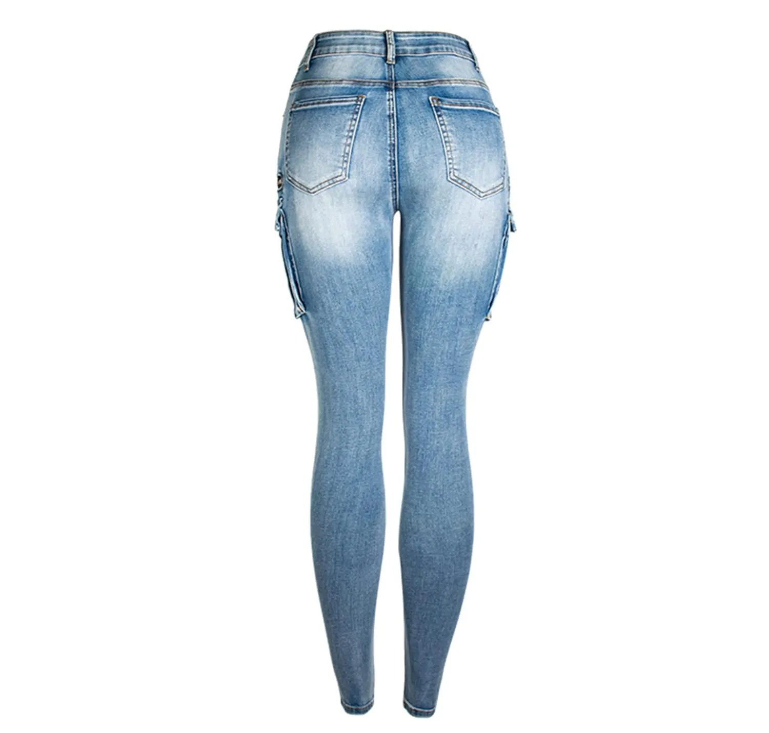 Women's Motorcycle Biker Jeans Zip Mid Waist Stretch Denim Skinny Pants Motor Jeans Distressed Denim Pants (Small,Light Blue)
