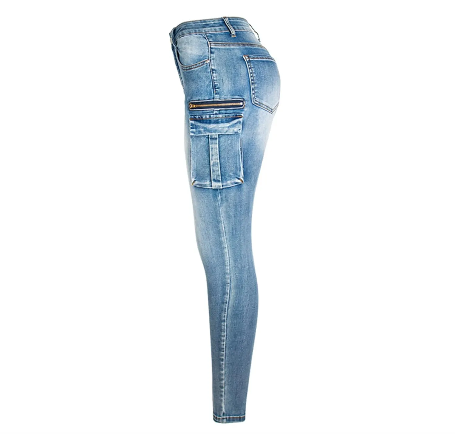 Women's Motorcycle Biker Jeans Zip Mid Waist Stretch Denim Skinny Pants Motor Jeans Distressed Denim Pants (Small,Light Blue)