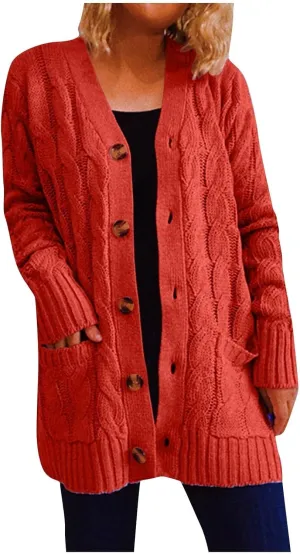 Womens Open Front Cardigan Sweaters Fall Fashion Knitwer Button Down Cable Knit Chunky Winter Knitwear Outerwear Coats