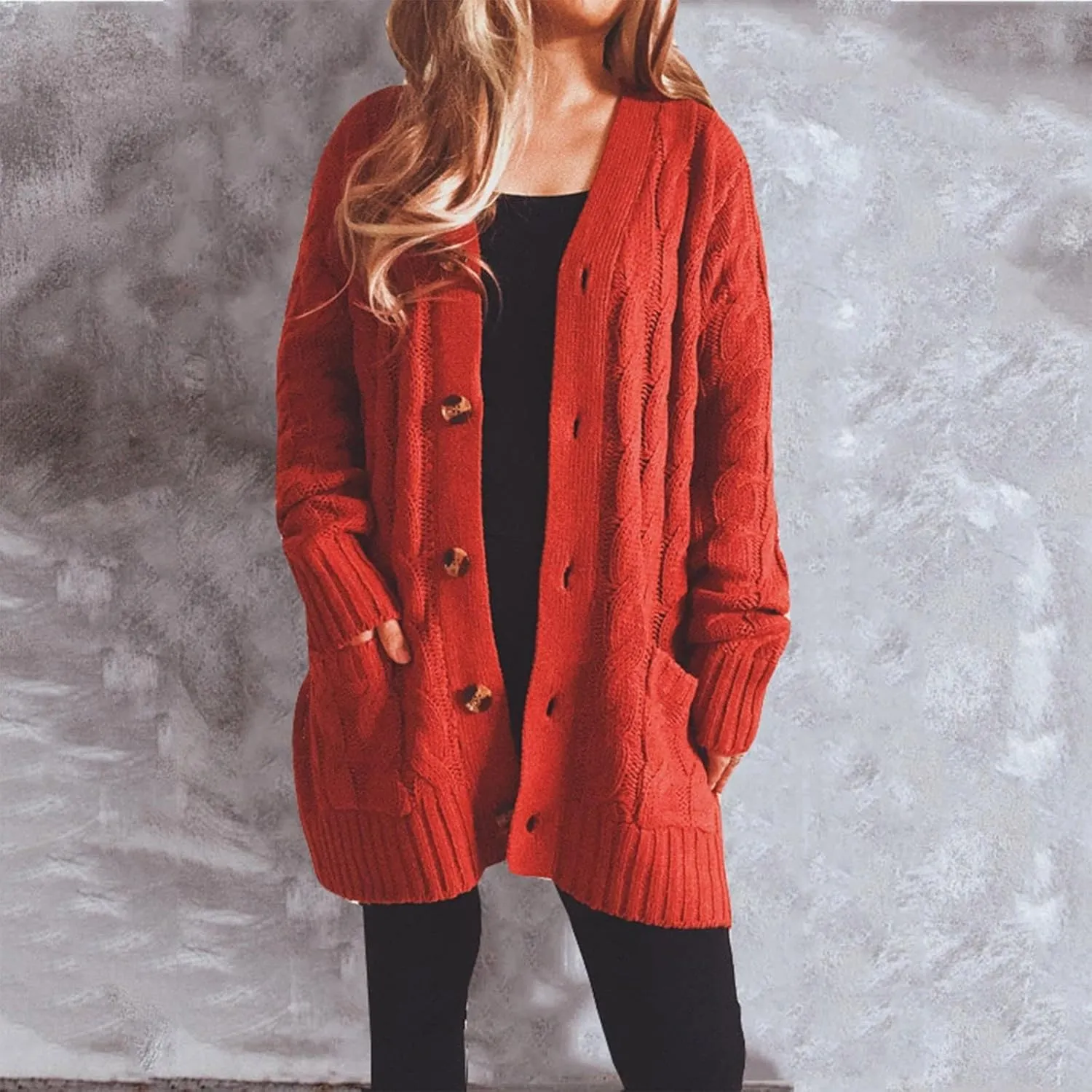 Womens Open Front Cardigan Sweaters Fall Fashion Knitwer Button Down Cable Knit Chunky Winter Knitwear Outerwear Coats