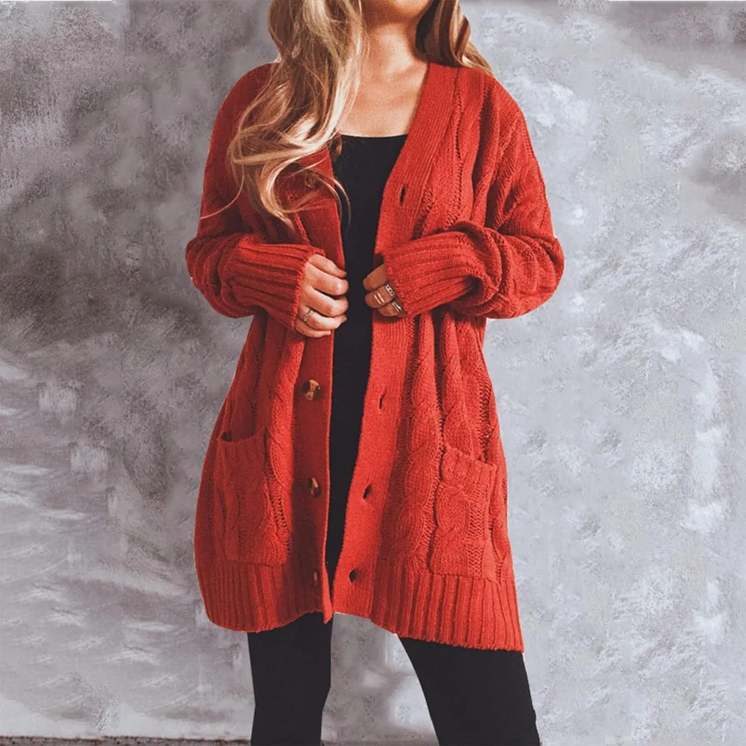 Womens Open Front Cardigan Sweaters Fall Fashion Knitwer Button Down Cable Knit Chunky Winter Knitwear Outerwear Coats
