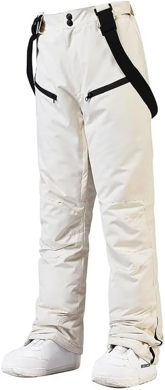 Womens Outdoor Snow Pants Detachable Ski Bib Windproof Pant Thick Thermal Hiking Snowboard Trousers with Pockets