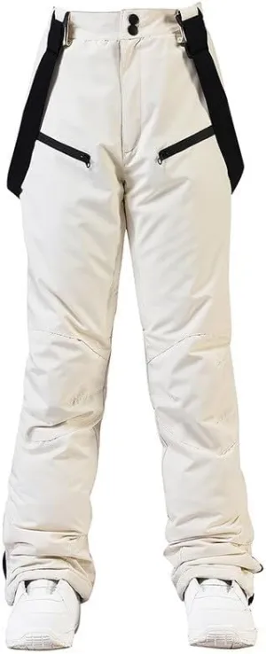 Womens Outdoor Snow Pants Detachable Ski Bib Windproof Pant Thick Thermal Hiking Snowboard Trousers with Pockets