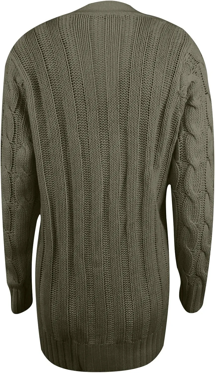 Women's Oversized Chunky Cable Knit Cardigan Sweaters 2024 Fall Open Front Button Knitwear Cardigans Outfits Pockets