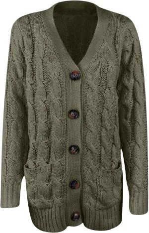 Women's Oversized Chunky Cable Knit Cardigan Sweaters 2024 Fall Open Front Button Knitwear Cardigans Outfits Pockets
