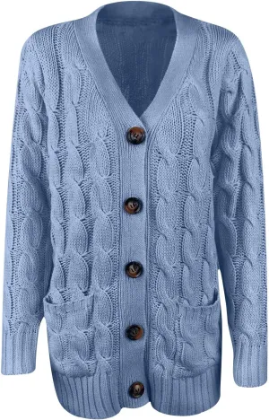 Women's Oversized Chunky Cable Knit Cardigan Sweaters 2024 Fall Open Front Button Knitwear Cardigans Outfits Pockets