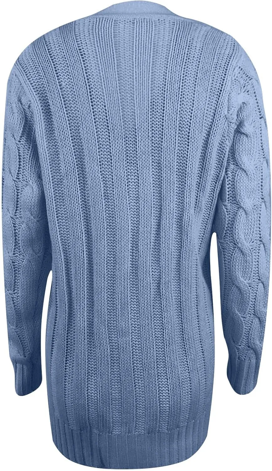 Women's Oversized Chunky Cable Knit Cardigan Sweaters 2024 Fall Open Front Button Knitwear Cardigans Outfits Pockets