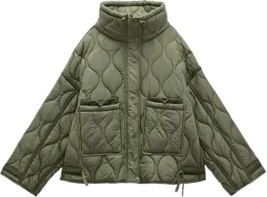 Women's Oversized Lightweight Quilted Jacket Fashion Cropped Thermal Padded Coat 2024 Winter Daily Casual Sport Outwear