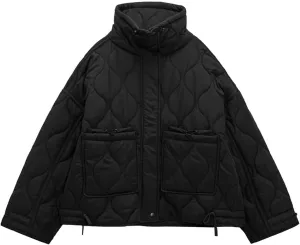 Women's Oversized Lightweight Quilted Jacket Fashion Cropped Thermal Padded Coat 2024 Winter Daily Casual Sport Outwear