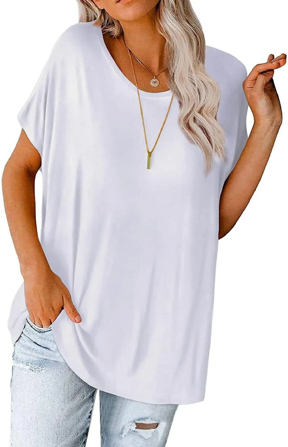 Womens Oversized Tops Crew Neck Short Sleeve T Shirts Loose fit Tunic