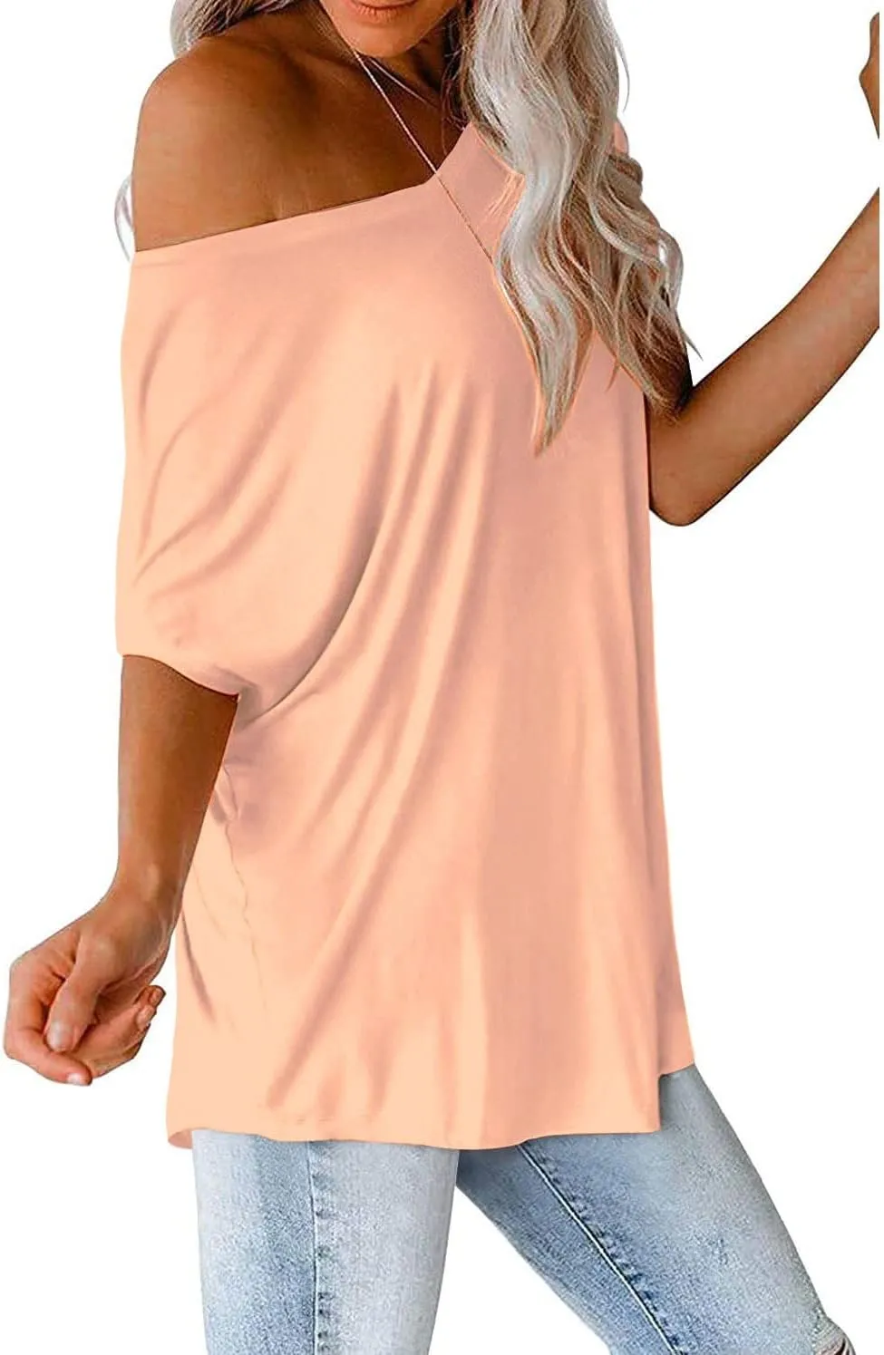 Womens Oversized Tops Crew Neck Short Sleeve T Shirts Loose fit Tunic