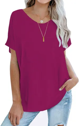 Womens Oversized Tops Crew Neck Short Sleeve T Shirts Loose fit Tunic