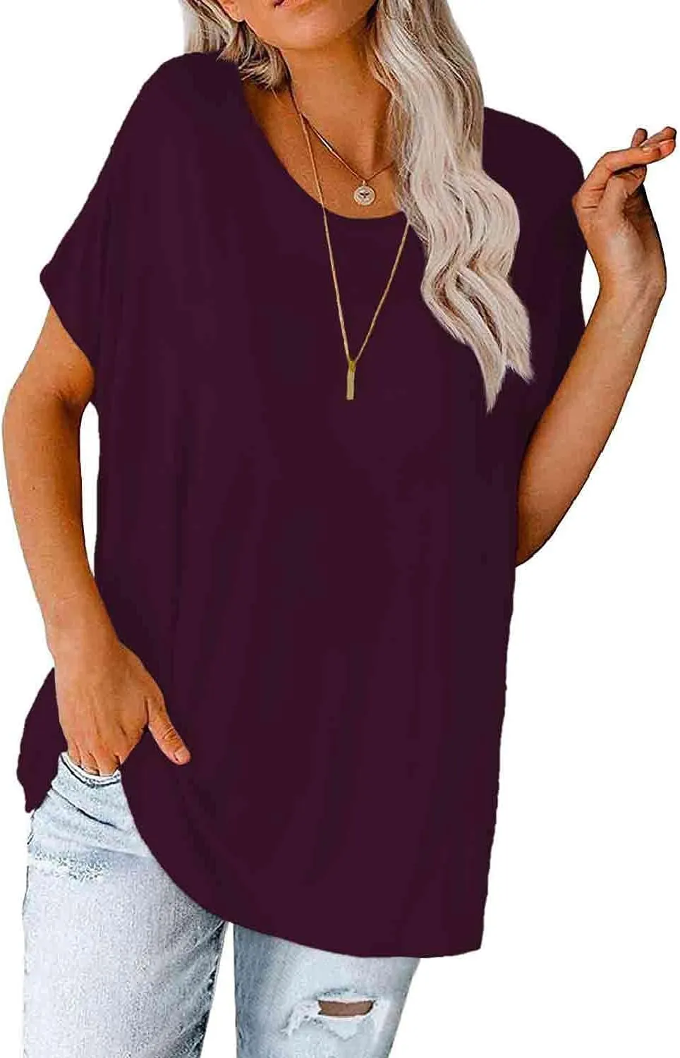 Womens Oversized Tops Crew Neck Short Sleeve T Shirts Loose fit Tunic