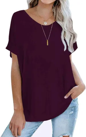 Womens Oversized Tops Crew Neck Short Sleeve T Shirts Loose fit Tunic