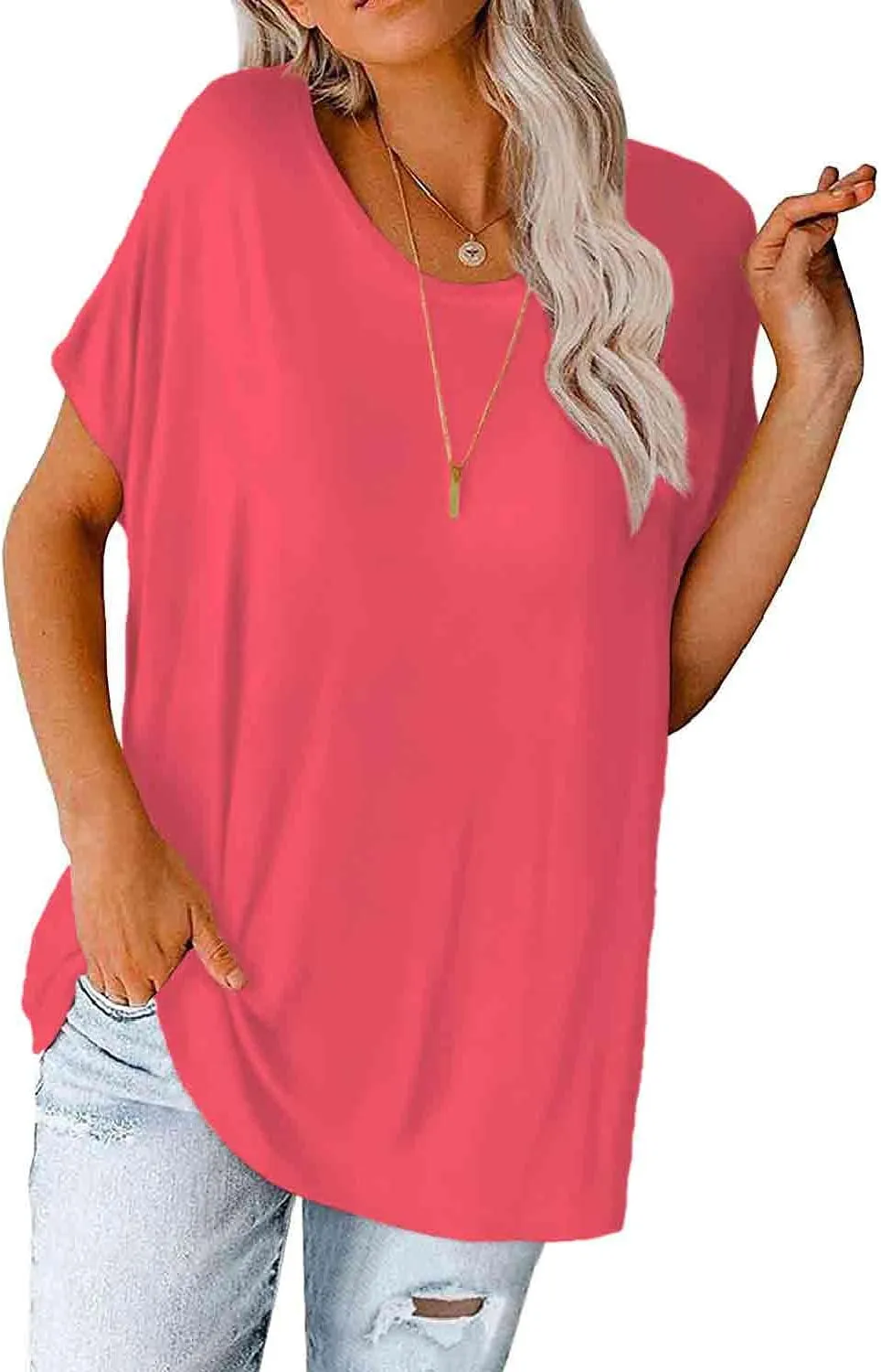 Womens Oversized Tops Crew Neck Short Sleeve T Shirts Loose fit Tunic