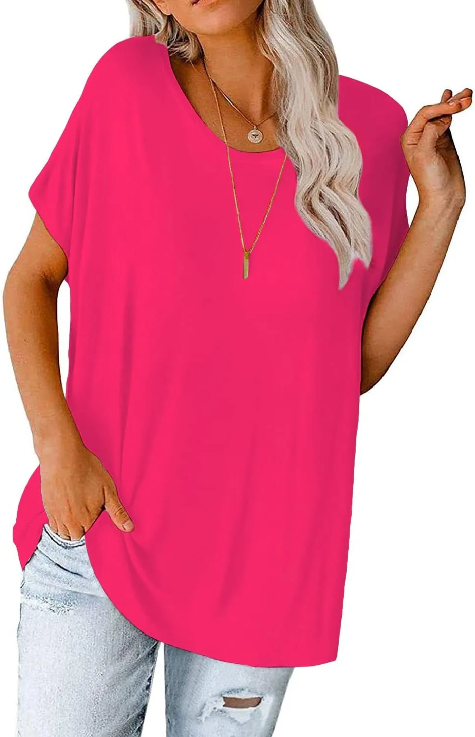 Womens Oversized Tops Crew Neck Short Sleeve T Shirts Loose fit Tunic