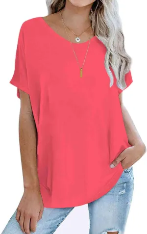 Womens Oversized Tops Crew Neck Short Sleeve T Shirts Loose fit Tunic
