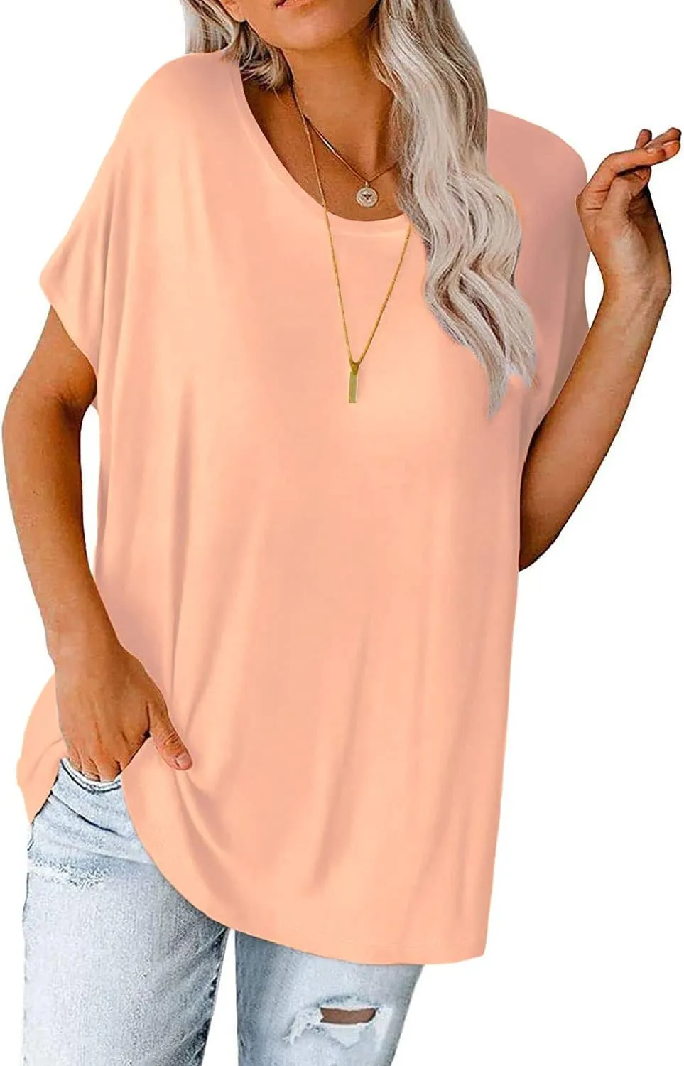 Womens Oversized Tops Crew Neck Short Sleeve T Shirts Loose fit Tunic