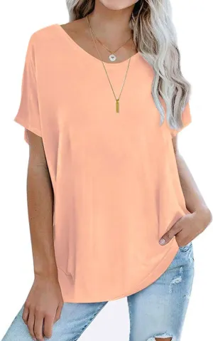 Womens Oversized Tops Crew Neck Short Sleeve T Shirts Loose fit Tunic