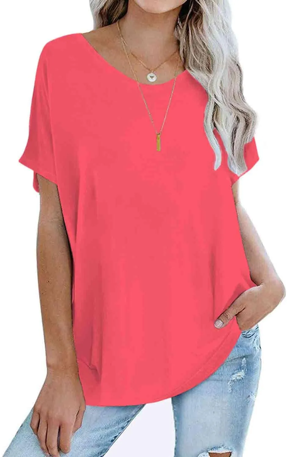 Womens Oversized Tops Crew Neck Short Sleeve T Shirts Loose fit Tunic