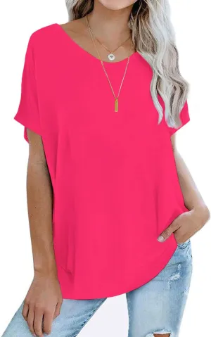 Womens Oversized Tops Crew Neck Short Sleeve T Shirts Loose fit Tunic