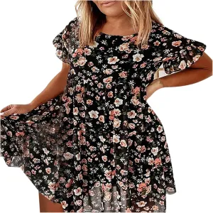 Women's Paisley Dress Short Sleeve Floral Maxi Long Dress Boho Flowy Casual Dresses