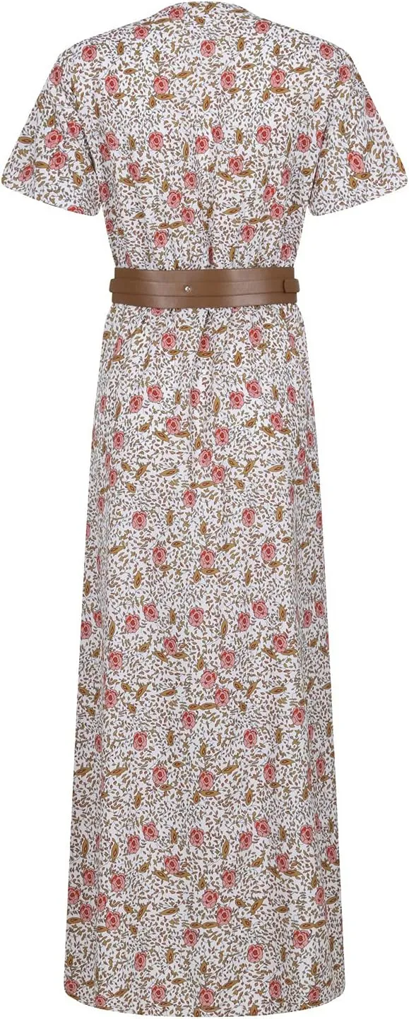 Women's Paisley Dress Short Sleeve Floral Maxi Long Dress Boho Flowy Casual Dresses