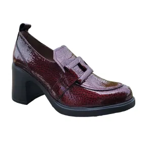 Women's Patent Heeled Loafers In Caribu Vino (Wine Patent) Smart Casual