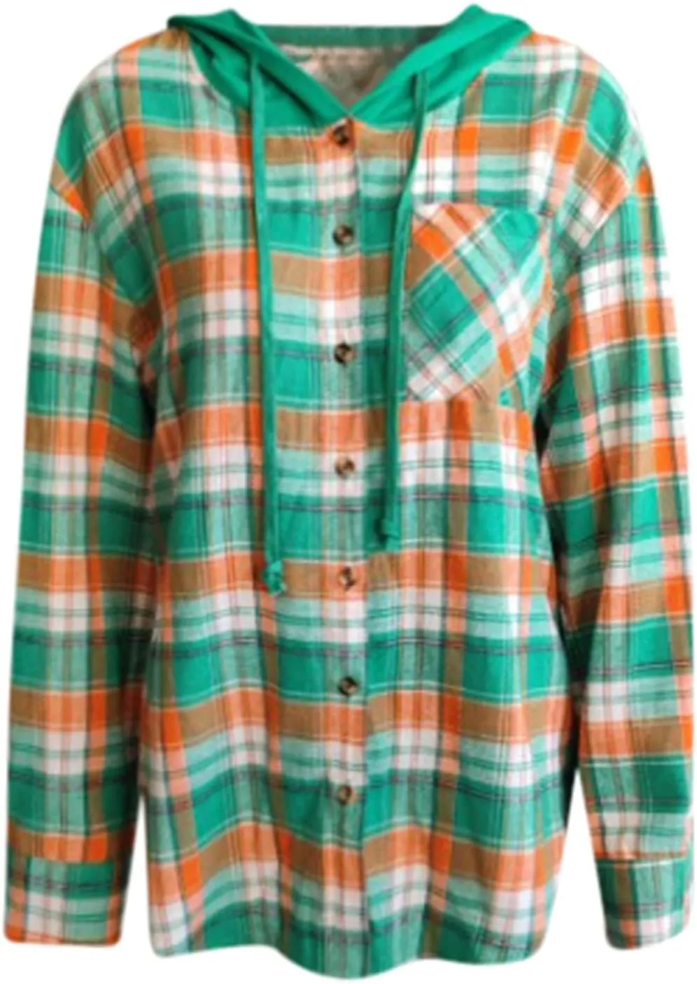 Womens Plaid Jacket Casual Button Down Checkered Hooded Jackets Oversized Loose Lightweight Shackets Outerwear