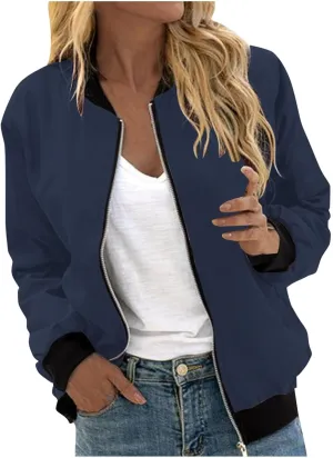 Womens Plus Size Long Sleeve Lightweight Zip Up Oversized Outerwear Windbreaker Casual Striped Bomber Jackets Coat