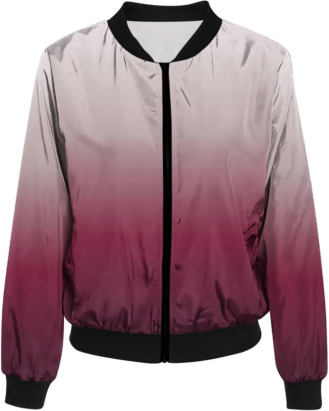 Womens Plus Size Long Sleeve Lightweight Zip Up Oversized Outerwear Windbreaker Casual Striped Bomber Jackets Coat