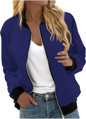 Womens Plus Size Long Sleeve Lightweight Zip Up Oversized Outerwear Windbreaker Casual Striped Bomber Jackets Coat