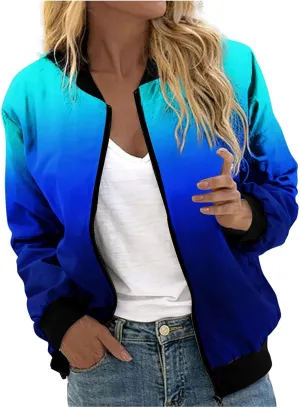 Womens Plus Size Long Sleeve Lightweight Zip Up Oversized Outerwear Windbreaker Casual Striped Bomber Jackets Coat